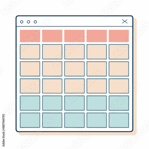 A minimalist vector illustration of a user interface grid layout with rectangular boxes and a clean design aesthetic