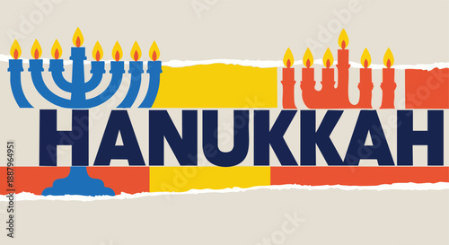 Celebratory Hanukkah Menorahs and Bold Typography with Festive Elements Celebrating the Festival of Lights and Jewish Heritage