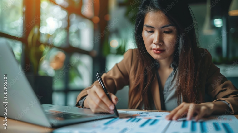 Fototapeta premium Woman analyzing business documents