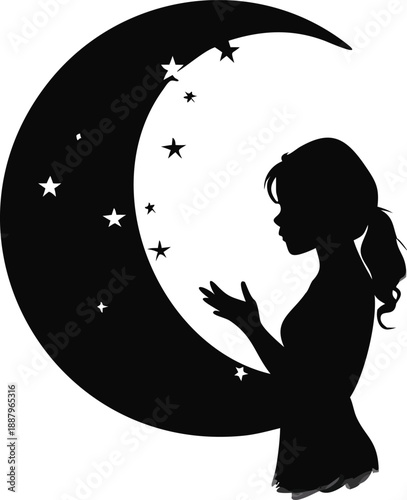 Woman Looking At The Moon Silhouette