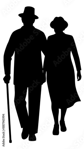 elderly couple walking silhouette icon