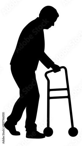 elderly pushing walker silhouette icon