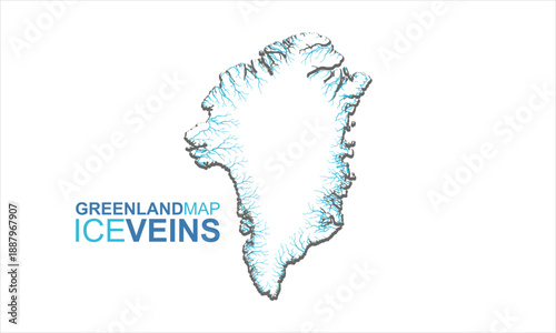 Greenland Map with Ice Flow Veins Vector Illustration