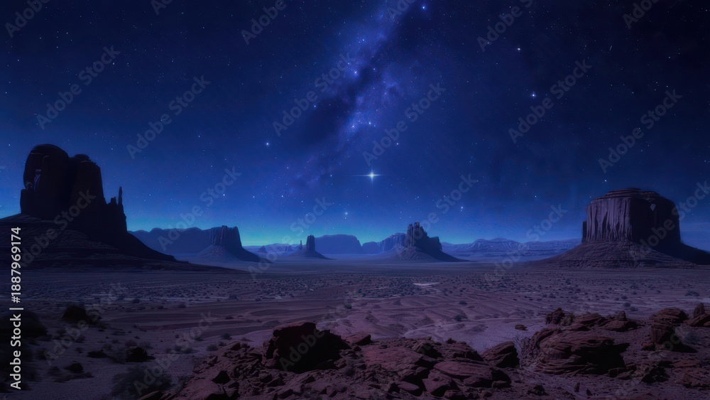 Obraz premium Night Sky Over Monument Valley - A Celestial Desert Dreamscape.