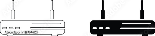 Outline icon of a wireless router with dual antennas, symbolizing modern internet connectivity