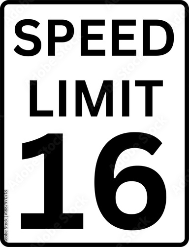 Speed Limit 16 mph Traffic Sign Vector
