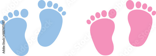 Newborn baby footprints illustration in blue and pink