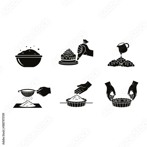 Black and white illustrations of baking steps