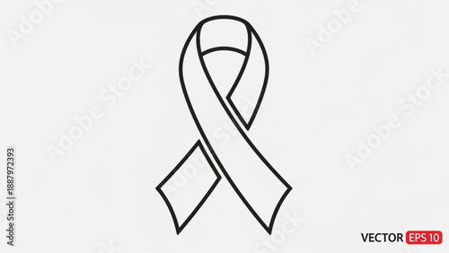 Black vector ribbon symbol on white background for awareness campaigns and support causes