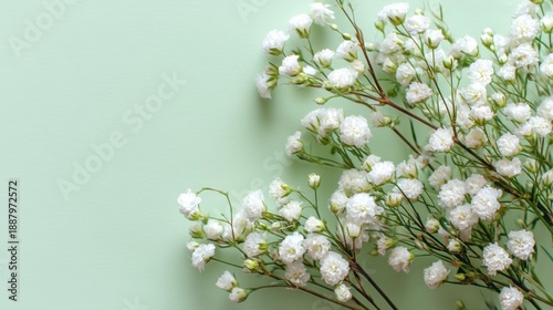 White baby's breath flowers on soft green background.