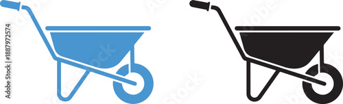 Simple blue and black wheelbarrow icon illustration for construction and gardening tasks