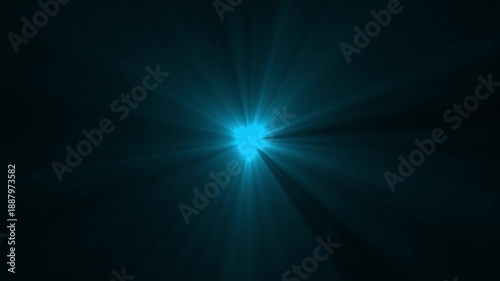 Dramatic light rays emanating from in the middle on black background. cyan colour High-quality stock footage of sun rays light effects. Sun rays view, cyan spotlight. 