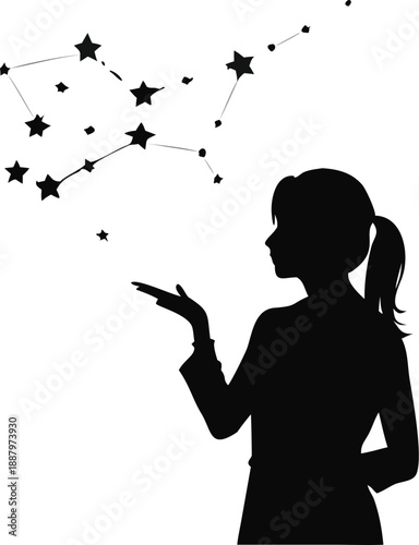 Woman Looking At A Constellation Silhouette