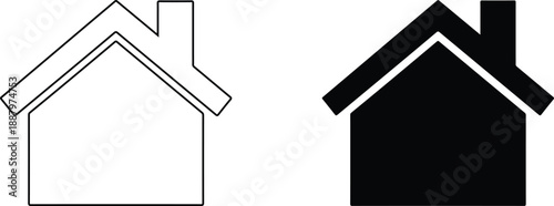 Simple house icon set featuring outline and solid black versions for various design needs