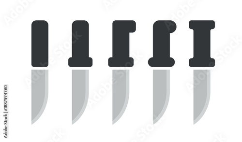 Knife icon set. An attribute of the kitchen, a chef, or a butcher. A bladed weapon, military combat ammunition. A hunter's or killer's tool.