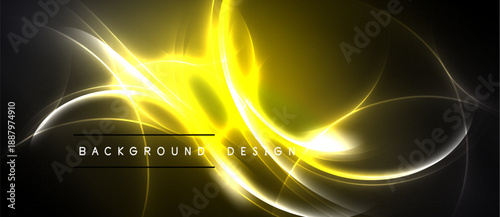 Abstract golden light flows, creating dynamic curves. Dark background emphasizes bright energy, modern design element.