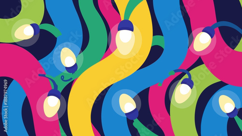 Colorful Light Bulbs with Vibrant Streamers.