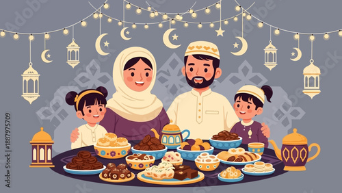 Family Celebrating Ramadan with Traditional Meal.
