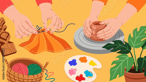 Hands Engaging in Various Crafting Activities.