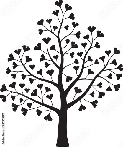 Minimalist black silhouette of a ginkgo biloba tree with fan shaped leaves on white background isolated vector illustration for nature logo or decorative wall art