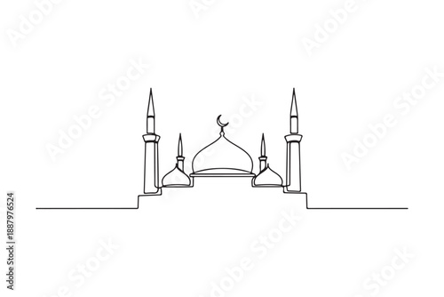 Islamic mosque one line drawing vector illustration minimalist design silhouette