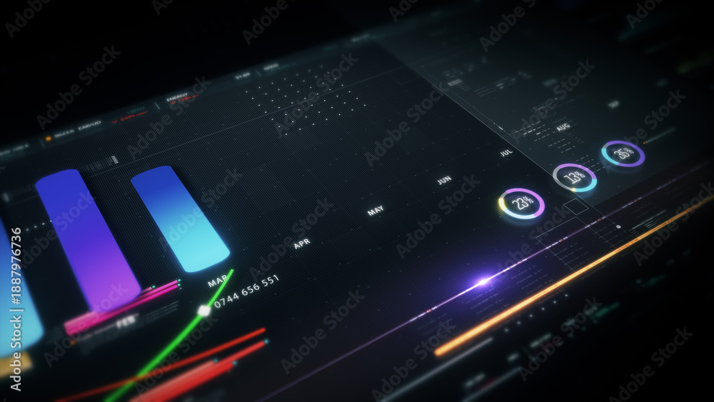 Obraz premium Dynamic data visuals for business info graphics, animated charts, and data-driven insights for a business meeting mock-up. Explore the world of trading, stock exchanges, and crypto