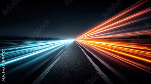 Wallpaper Mural Abstract light trails on a dark highway at night, representing speed and motion Torontodigital.ca