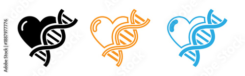 Dna helix heart symbols in black orange and blue