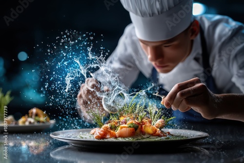 Culinary artistry displayed by chef creating an exquisite gourmet dish with fresh ingredients