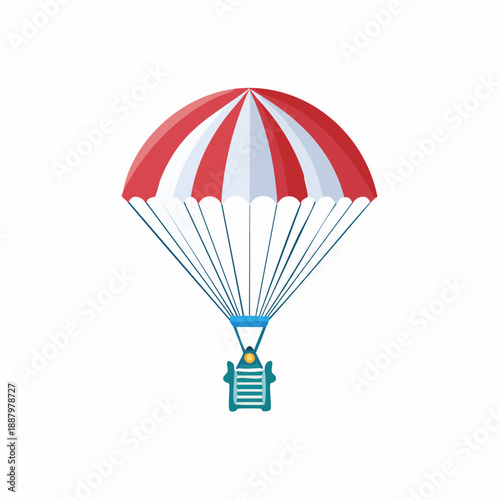 Illustrated parachute with red and white stripes, adventure concept