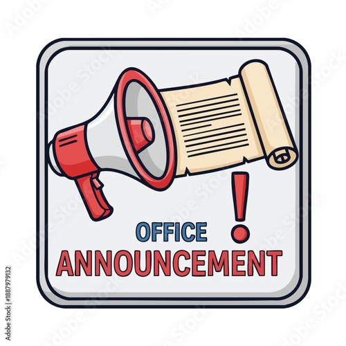 Megaphone broadcasting important office information within a framed icon for clear communication purposes