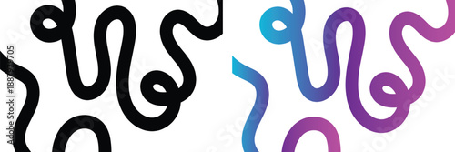 Abstract squiggly lines, Vibrant abstract gradient line with flowing purple to blue hues forming dynamic wavy curves. Modern minimalist background element perfect for posters, tech art.