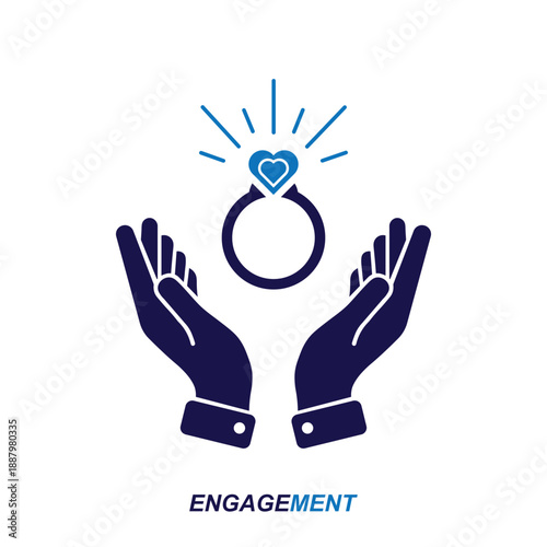 Engagement vector icon with hands holding sparkling heart ring above them