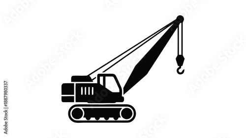 Vector illustration of a heavy construction crawler crane, industrial machinery on transparent background