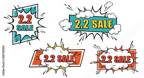 Vibrant 2.2 sale comic style bubbles vector illustration set on a white background for marketing graphics and online promotions