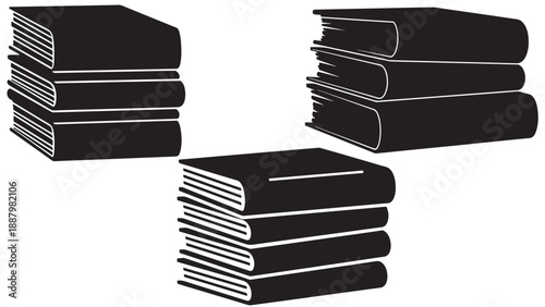 Minimal Stack Of Books Silhouette Icon Representing Education, Knowledge, Study, Library Resources And Academic Research