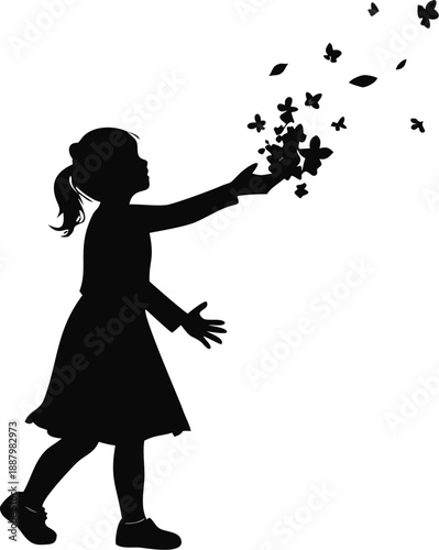 Silhouette Of A Girl Throwing Flower Petals Instead Of Paint