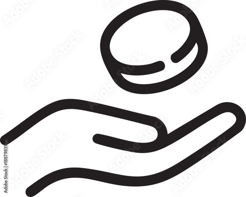 A hand offering a coin simple black outline silhouette