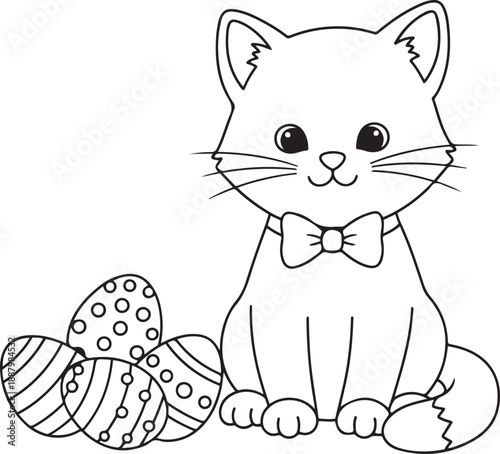 illustration of a black and white easter egg with a gold pattern and ribbon in a basket serves as a festive holiday decoration for a spring celebration gift design
