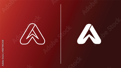 Two stylish letter a logos on gradient backgrounds with white lines and shapes