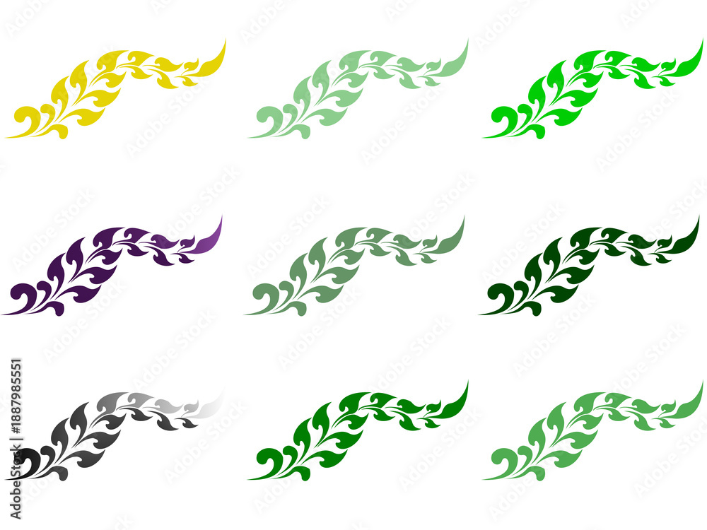 Fototapeta premium Elegant 9-Color Thai Floral Vine & Leaf Graphic Set