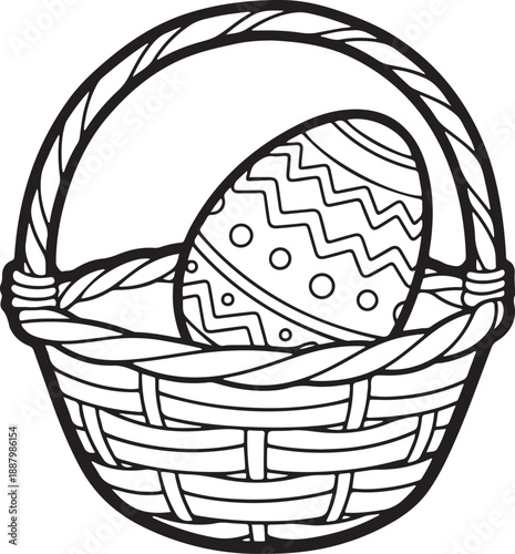 illustration of a black and white easter egg with a gold pattern and ribbon in a basket serves as a festive holiday decoration for a spring celebration gift design

