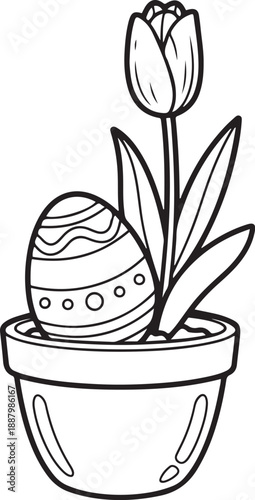 illustration of a black and white easter egg with a gold pattern and ribbon in a basket serves as a festive holiday decoration for a spring celebration gift design
