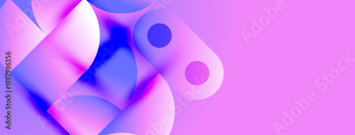 Abstract fluid shapes, vibrant pinks, blues create dynamic composition. Smooth gradients suggest movement, depth. Modern design element.