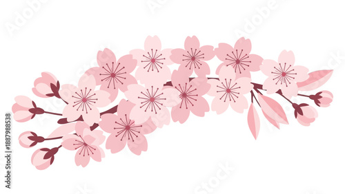 Wallpaper Mural Delicate Pink Cherry Blossoms Branch with Buds - Spring Floral Illustration Torontodigital.ca