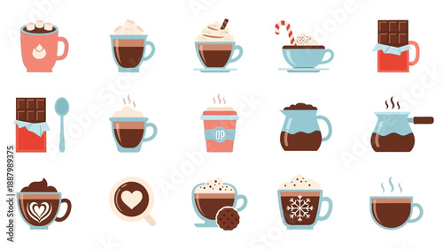 Coffee Cups and Mugs with Chocolate.