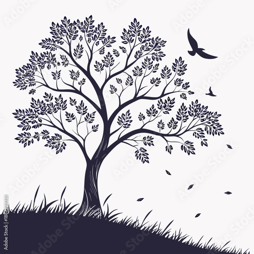 Tree with birds in autumn