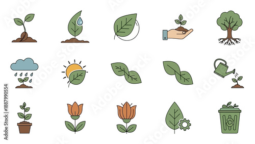 Collection of Various Plant Illustrations and Icons.