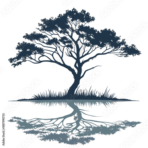 Reflective tree silhouette