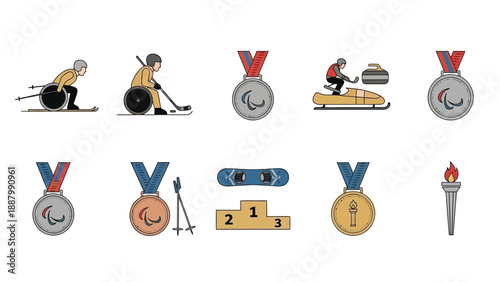Collection of Winter Sports Medals and Torch.